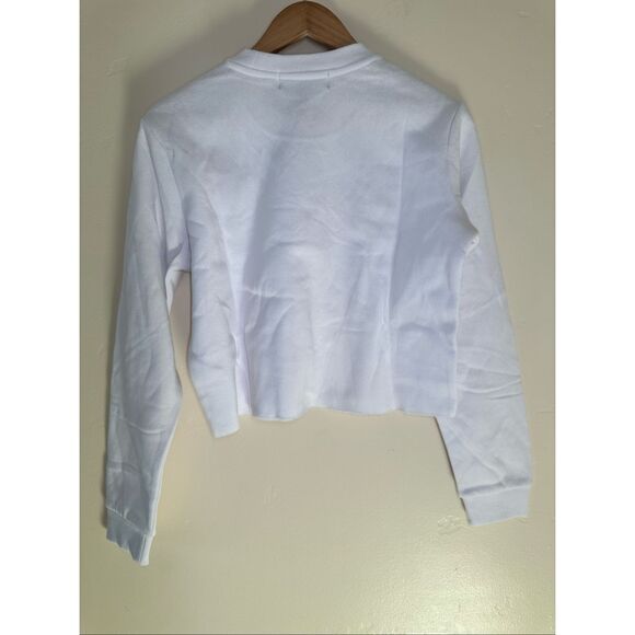 Young & Reckless White Cut Off Cropped Crewneck Sweater Size Medium - Picture 3 of 3